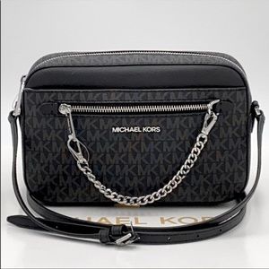 Michael Kors Large Ew Zp Chain Xbody Black Mk Print